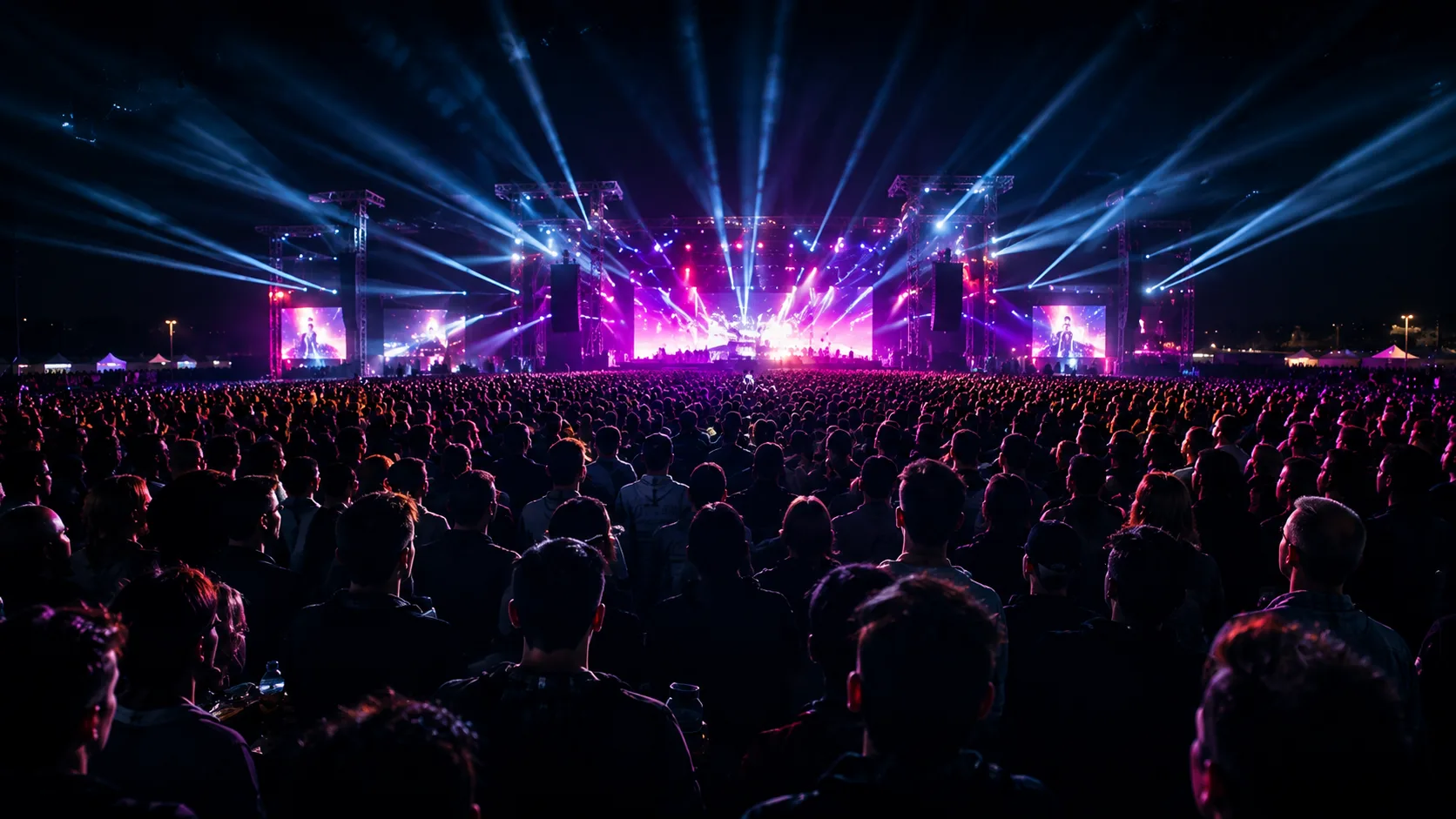 Large crowd at a live event under stage lighting.