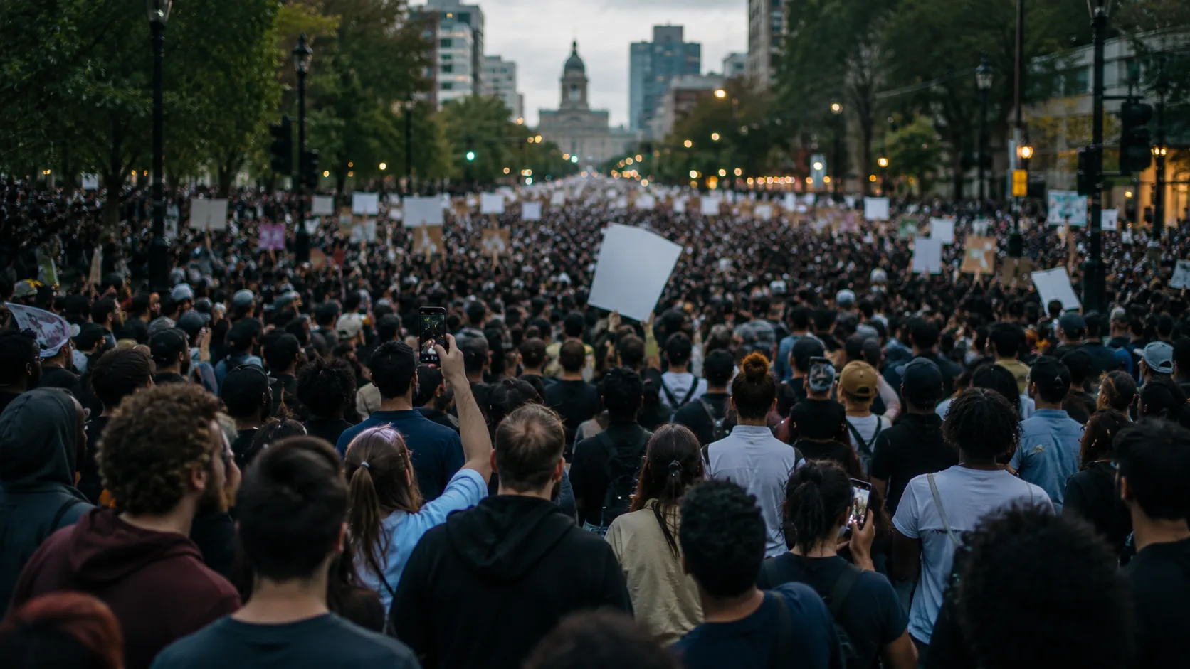Aerial view of a crowd gathered near the monitored location, flagged by a recent Samaritan Vigil™ alert