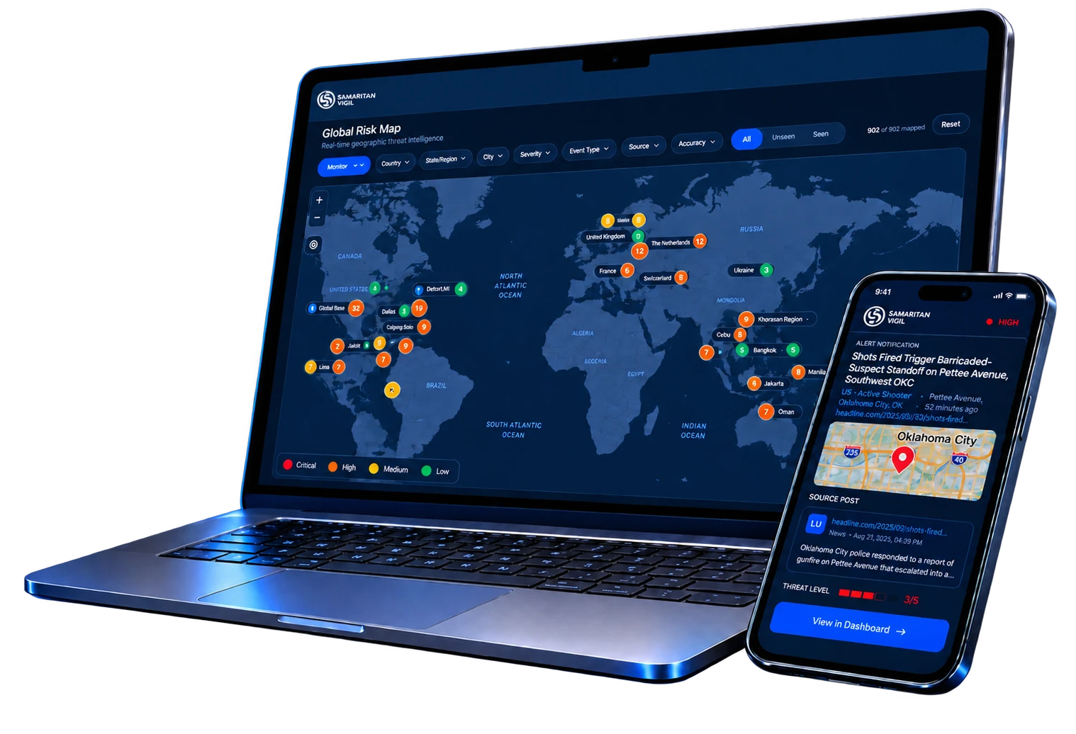 Samaritan Vigil™ platform dashboard on laptop and mobile